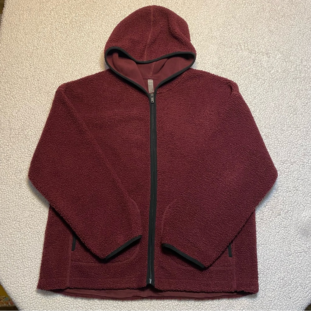 Reitmans Hyba Burgundy Fleece Teddy Jacket with Hood - Size L